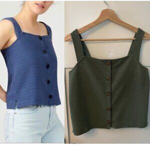 J.Crew Olive Green Front Button up Sleeveless Textured Top Size Small